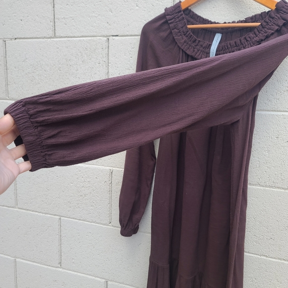 Raquel Allegra | Brown Cotton Gauze Long Sleeve Drop Waist Dress Size 3 ( XL ) - Picture 7 of 10